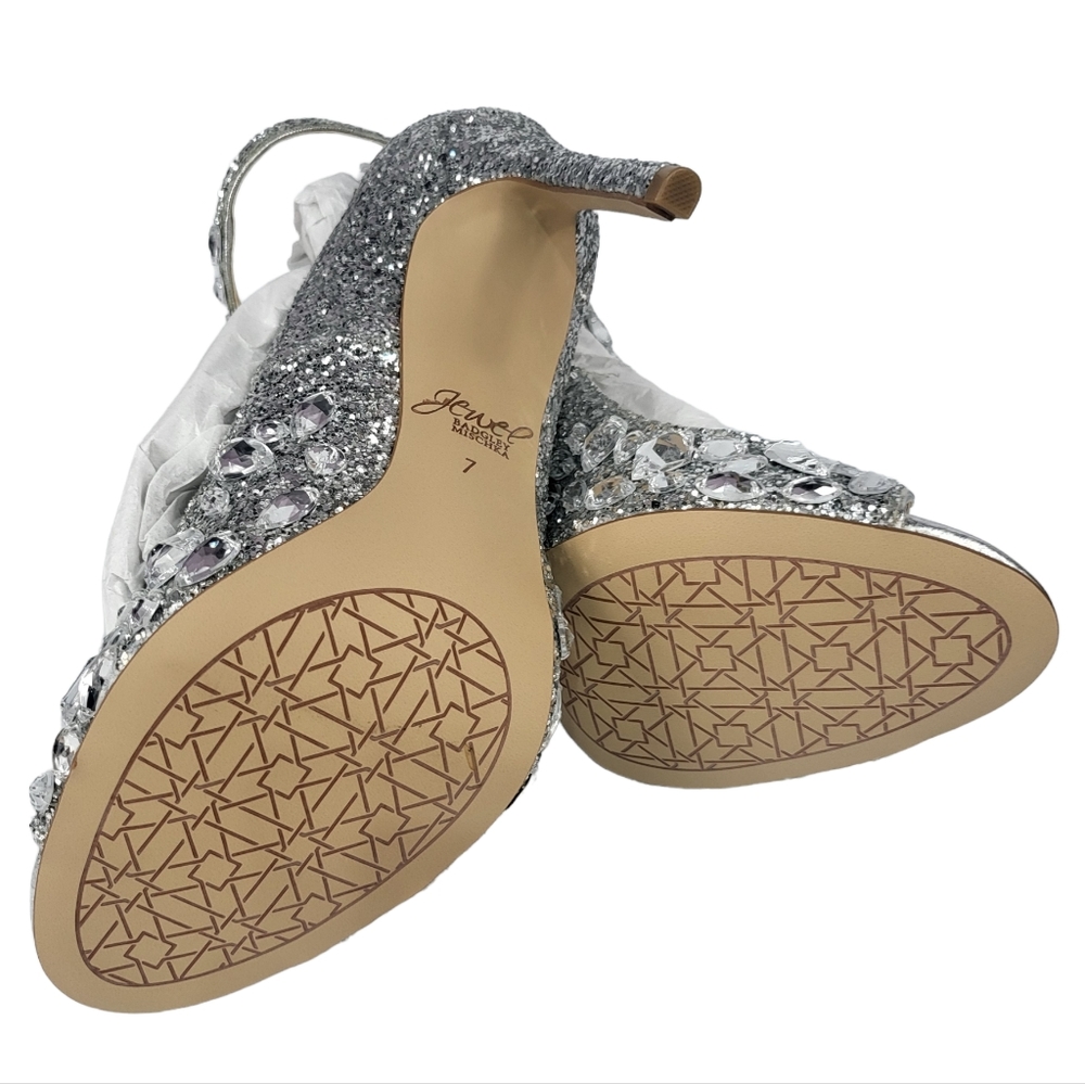 Jewel Badgley Mischka Conroy T-strap Evening Sandals Silver 7 - Picture 7 of 7